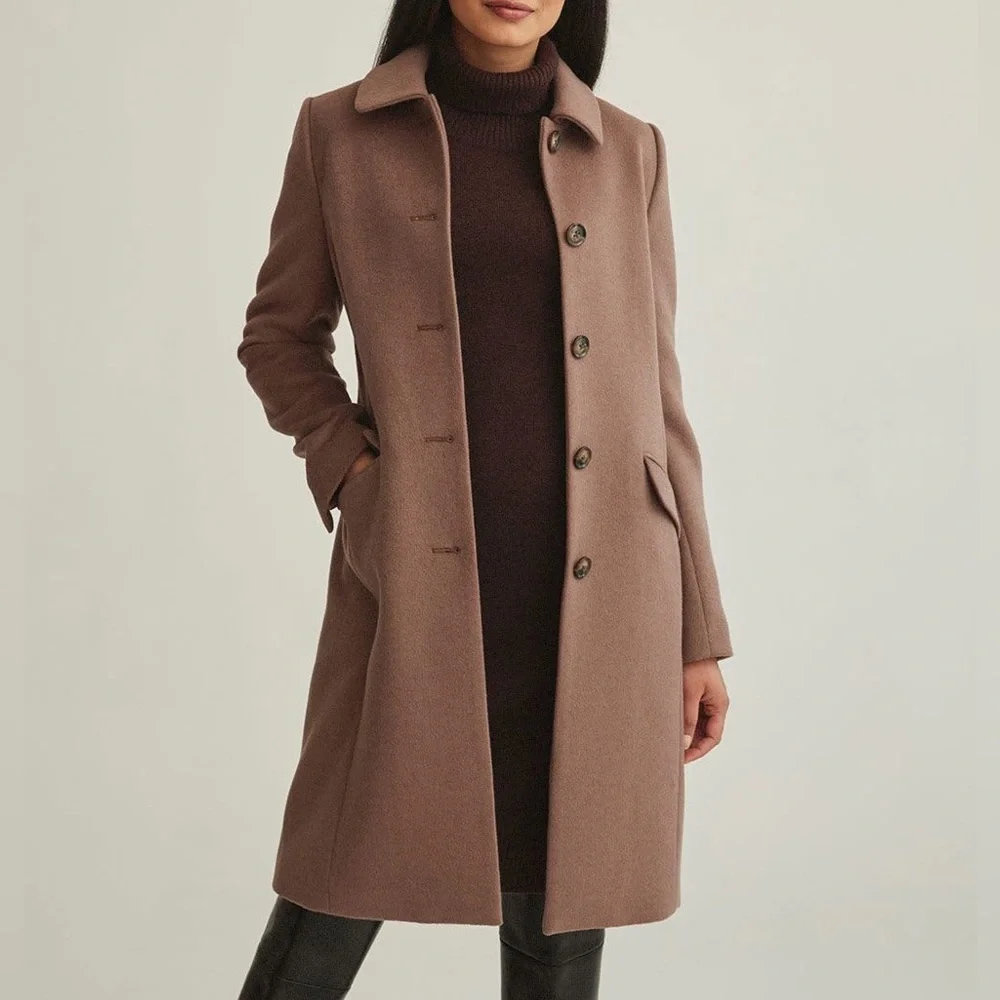 New RW&Co Classic Wool Fitted Preppy Coat in Deep Taupe - Picture 4 of 15
